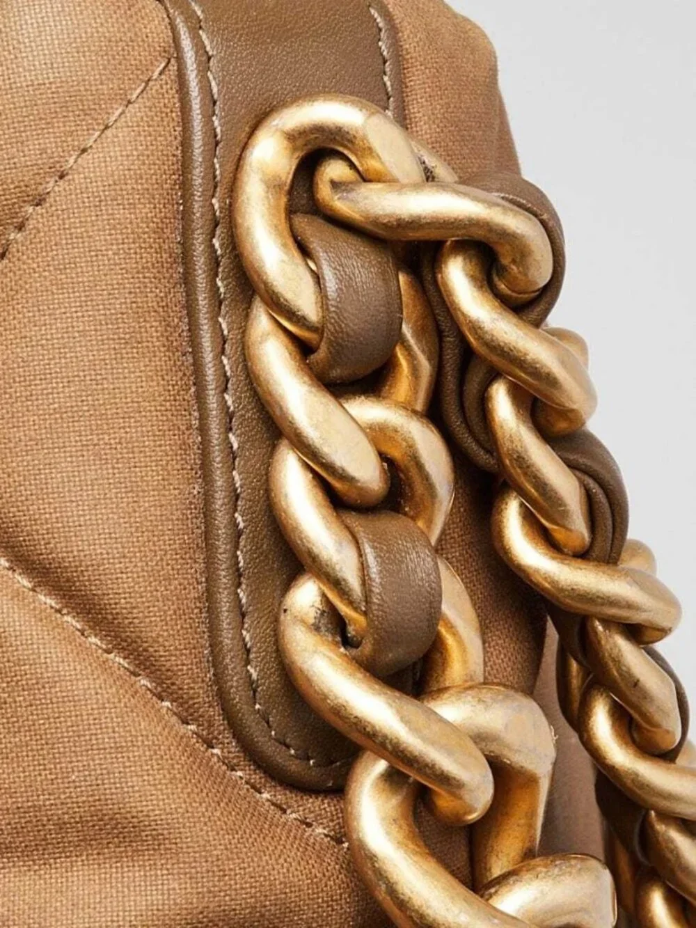 Chanel Brown Quilted Canvas Chanel 19 Large Flap Bag